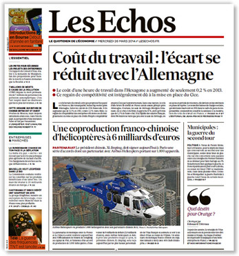 "Une" des Echos, 26 mars 2014